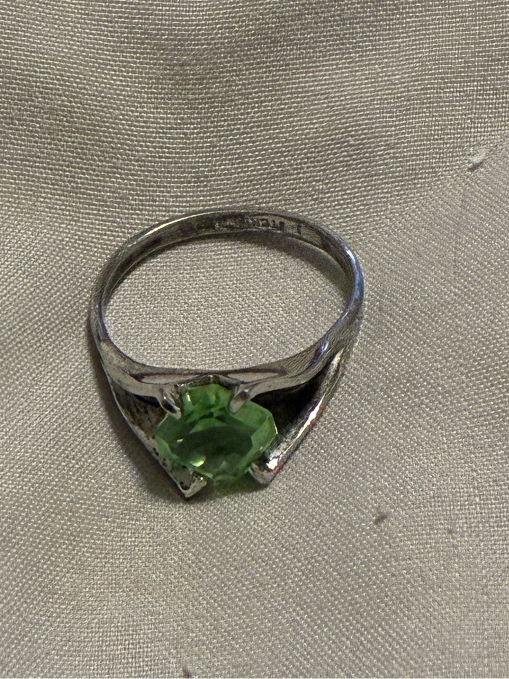 Sterling silver vintage ring with green stone